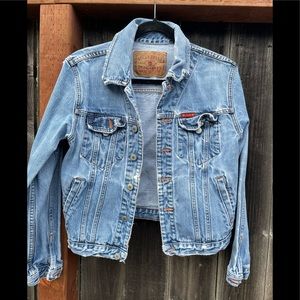 Lucky Brand Dungarees Jean Jacket American Classic Distresses womens M